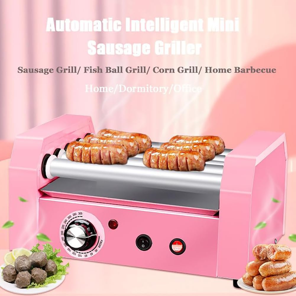 Máquina De Rodillo para Perritos Calientes, Máquina De Cocina con Parrilla con Rodillo para Perritos Calientes De 600 W, Calentador Eléctrico De Cocina con Parrilla De 5 Rodillos, Tambor Giratorio