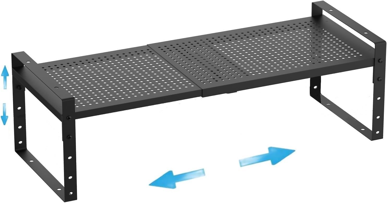 Expandable,Adjustable & Stackable Spice Rack, Cabinet Kitchen Countertop Shelf Organizer,Metal Pantry Storage Shelves - Space-Saving Storage Solution(1Pack/Black/Large) Black Large