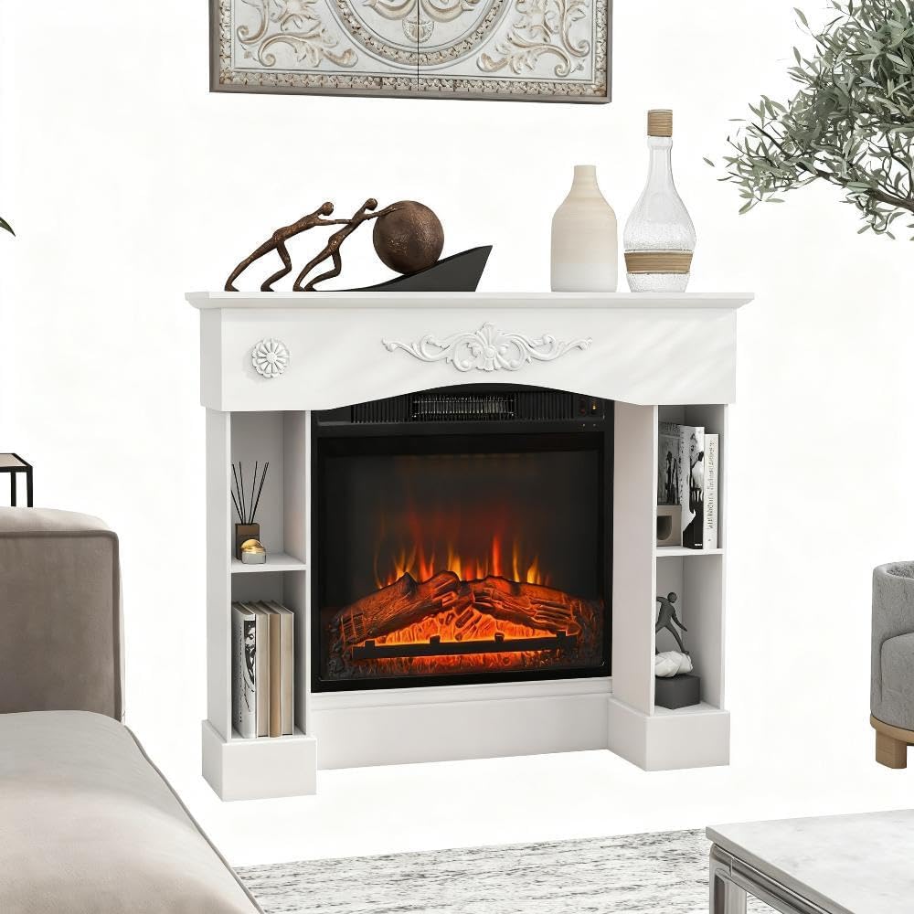 Modern Farmhouse Fireplace Mantel on Legs, Freestanding Surround for Electric Inserts - Versatile Accent Piece for Living Room, Bedroom or Office, Adds Rustic Charm Without Construction