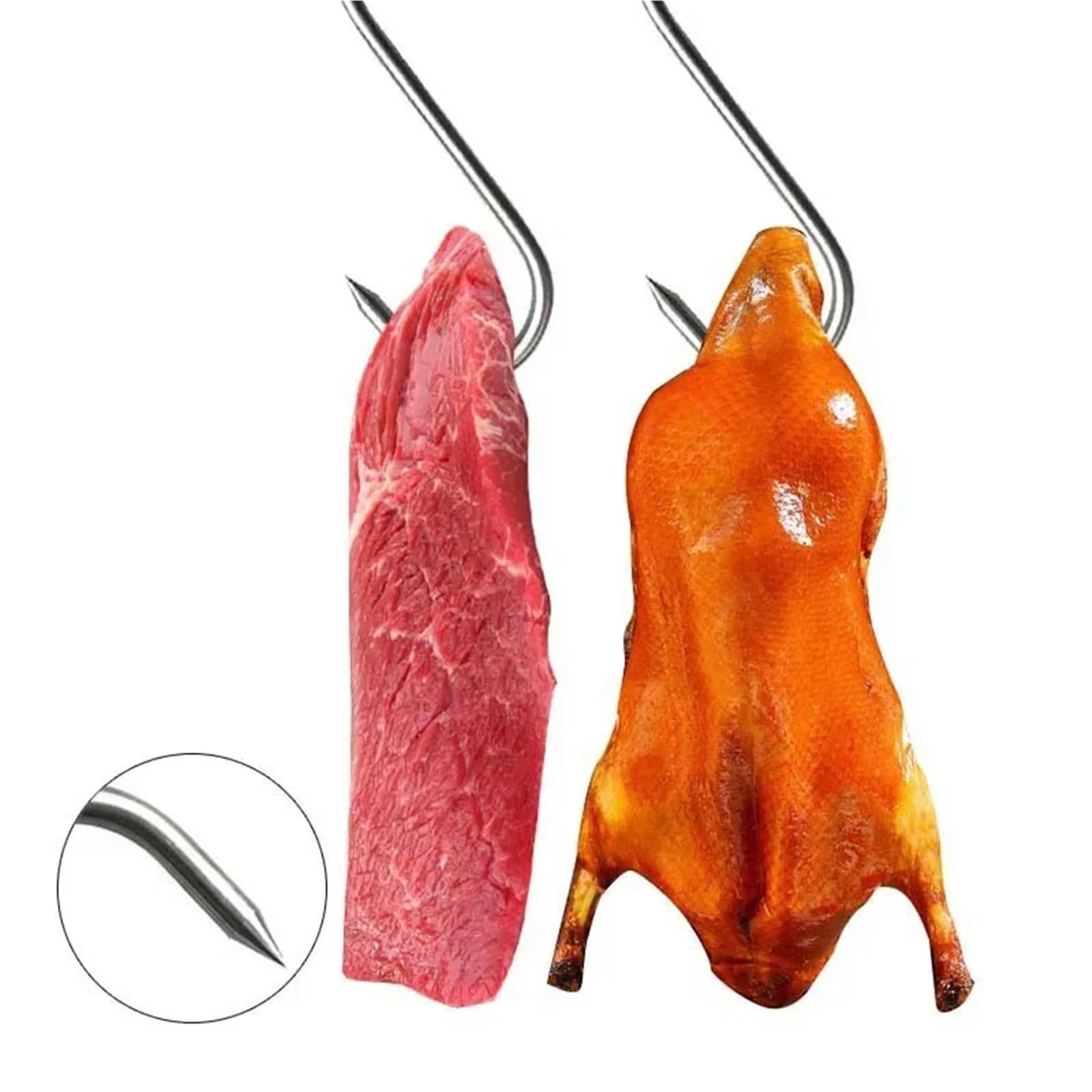 50 ganchos en forma de S de acero inoxidable con punta afilada for colgar ropa de carne, utensilios de cocina y carnicería. Para Carnes