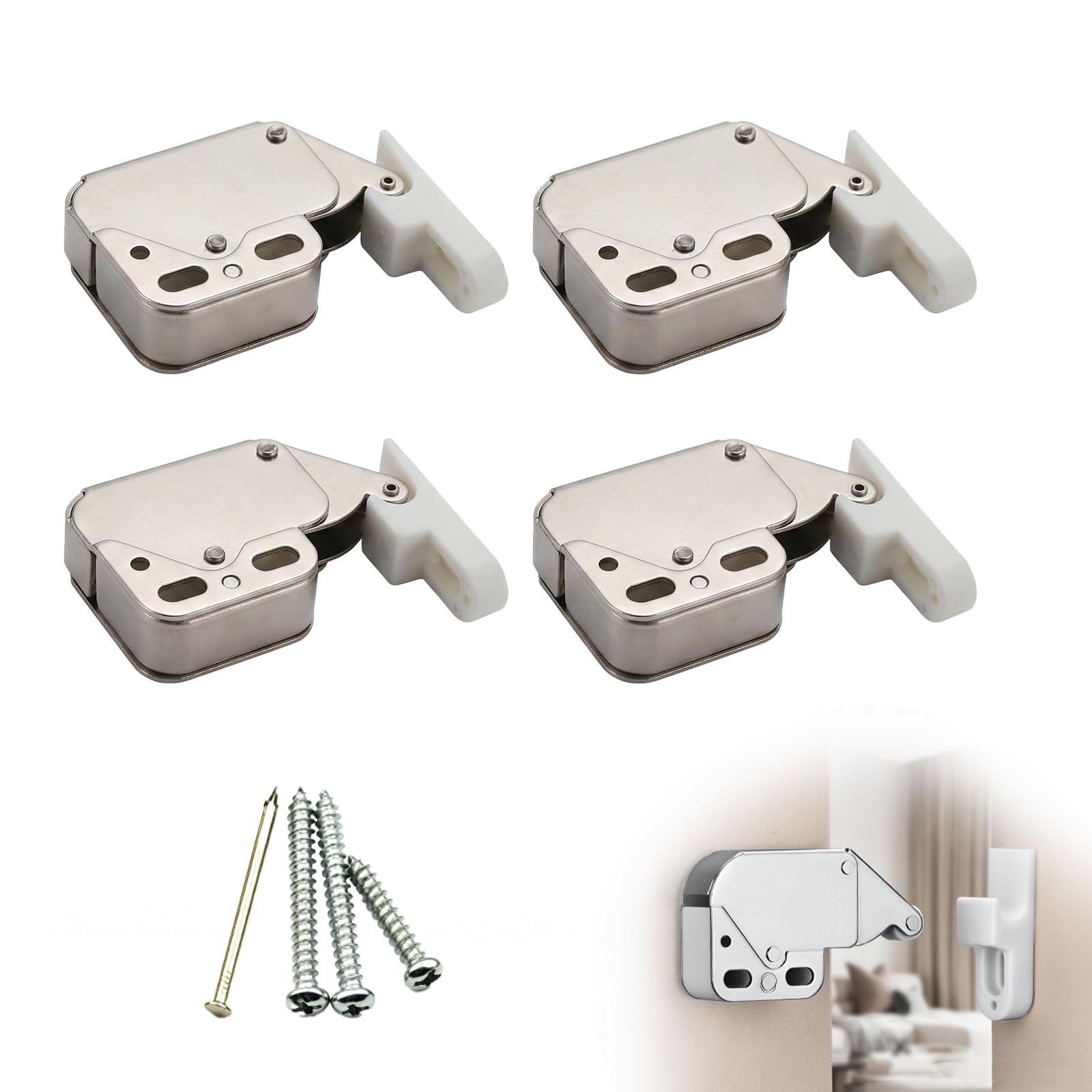 Zolara 4 mini fermaporta a molla, con viti, chiusura a pressione, adatto per armadi da cucina, armadi e finestre