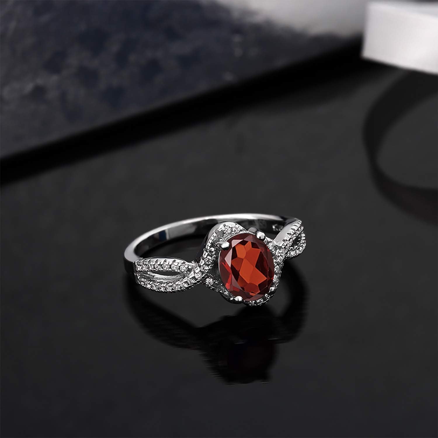 Gem Stone King 1.98 Cttw Oval Red Garnet Ring for Women | 925 Sterling Silver | Oval 8X6MM | Wedding Engagement Anniversary Promise Ring For Women | Available In Size 5, 6, 7, 8, 9