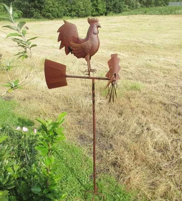 WINDRAD WETTERFAHNE HAHN Metall 1,54m HOCH GARTENDEKO WETTERHAHN Garten NEU