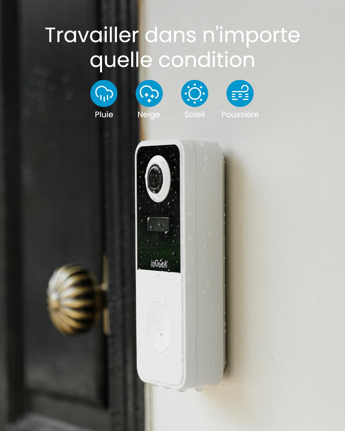 ieGeek 2K Sonnette sans Fil Exterieur avec Caméra Fisheye 180°, Détection IA, IP65, Vision Nocturne, WiFi 2,4 GHz