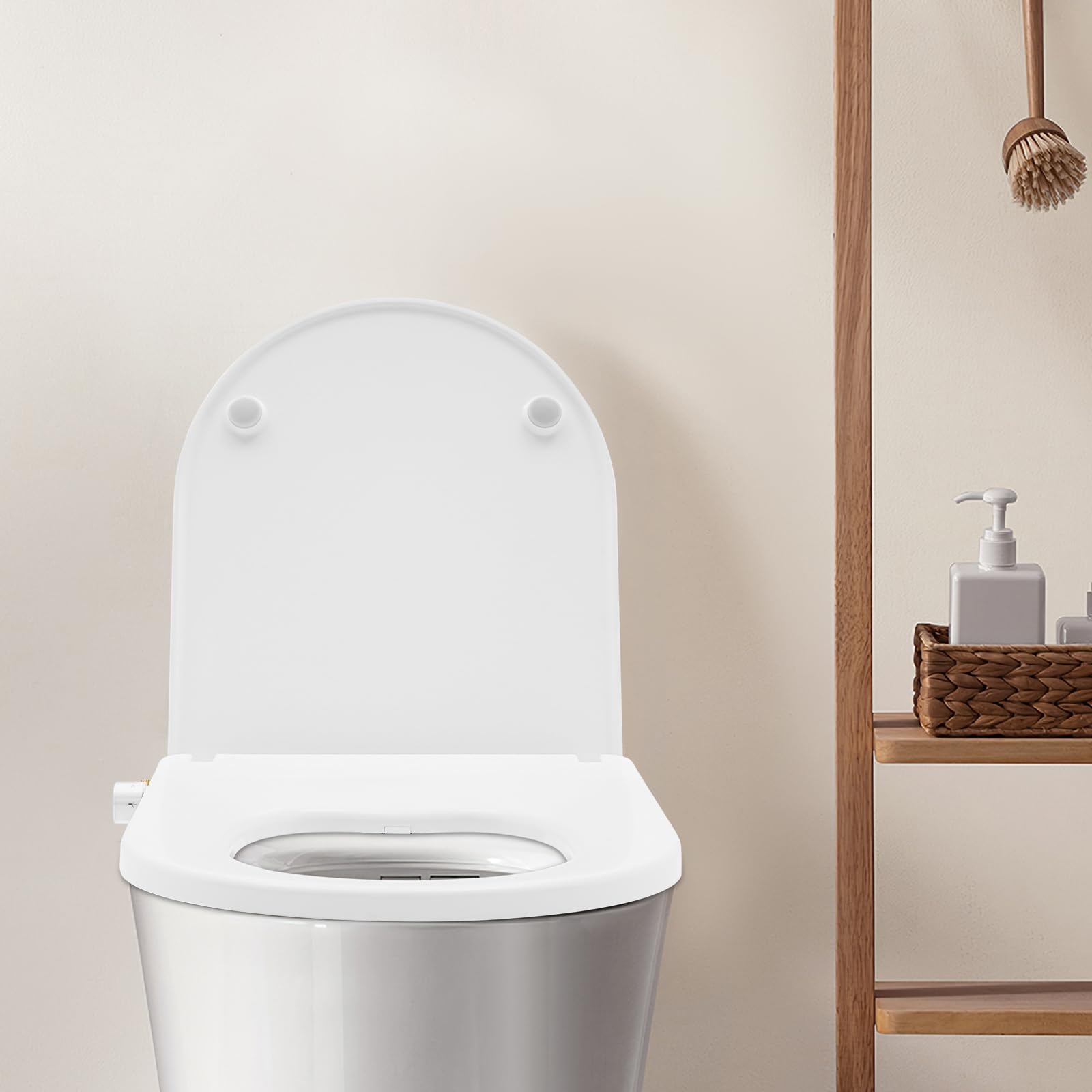 Sedile WC non elettrico bianco con bidet, sedile WC manuale doppio ugello bidet sedile WC con spray d'acqua, per appartamenti, bagni, ospedali, case di cura, 37 x 44 x 8,3 cm