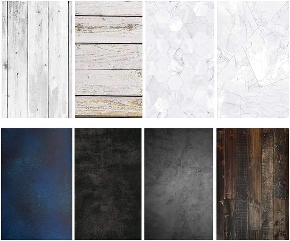 Food Photography Backdrops Paper 4 Pack Kit 22x34Inch/ 56x86cm Double Sided Photo Background Rolls Marble Wood Flat Lay for Product Jewelry Tabletop Prop Pictures, 8 Patterns