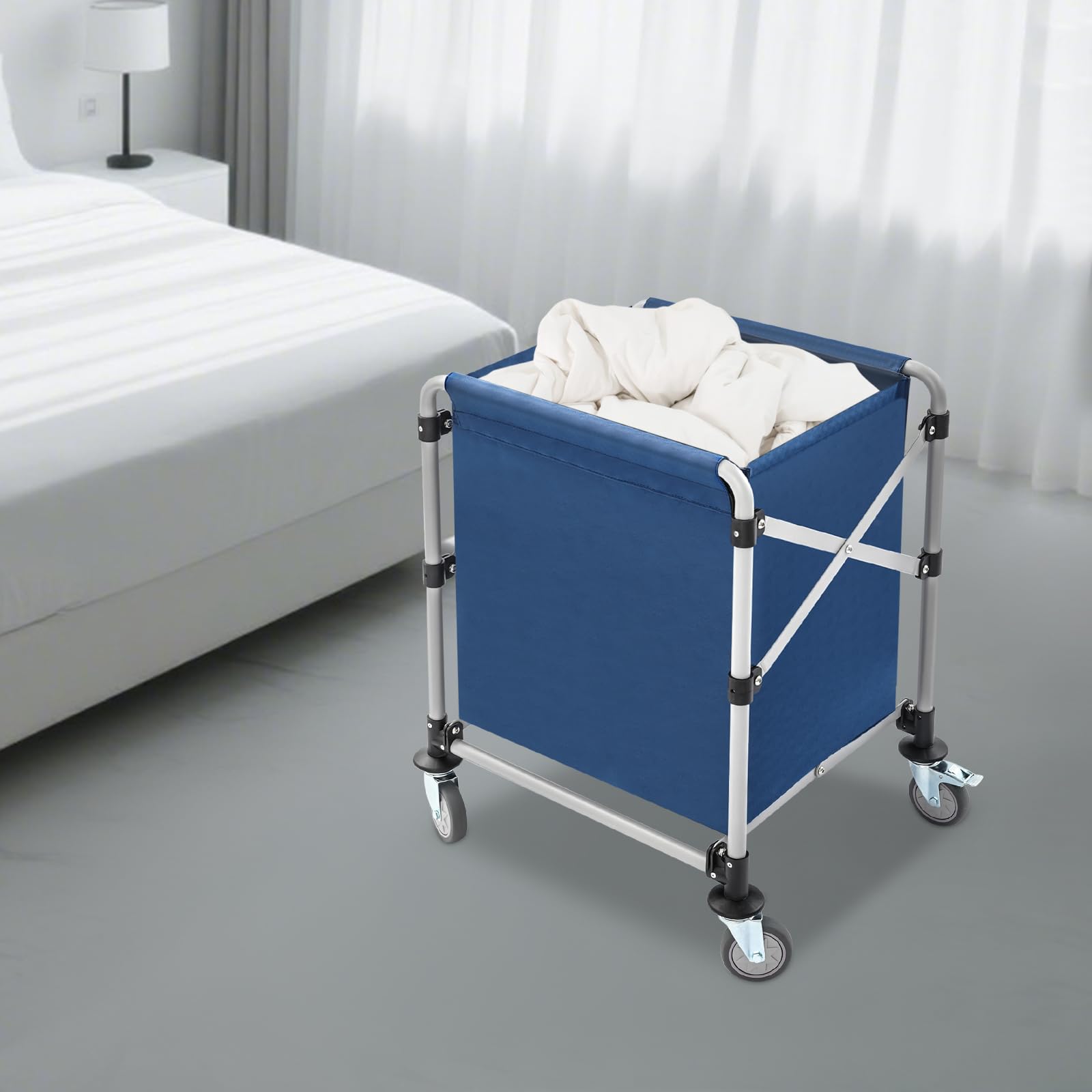 Carrito de lavandería de acero inoxidable, para el hogar, hotel, lavandería, comercial, grande, plegable, con ruedas, estable, resistente al agua, para el hogar, hotel, lavandería, comercio, amarillo
