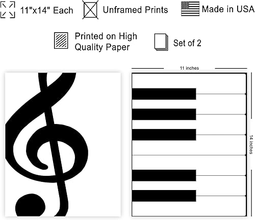 Miniatura 2 de Poster Master Póster de música vintage de 2 piezas, impresión de piano retro, arte de notas musicales, regalo elegante para hombres, mujeres,