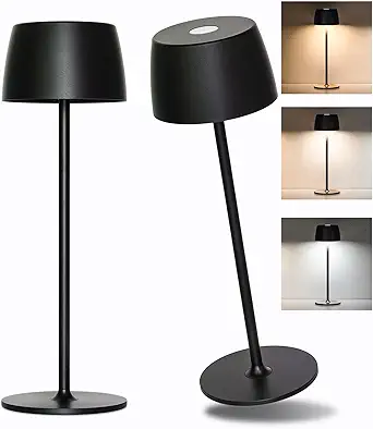 Rechargeable Cordless Table Lamp - 5000mAh Battery IP54 USB-C LED Touch Dimming for Dining/Patio/Camping/Bedside Portable Indoor Outdoor Lighting (2 Pack Black)