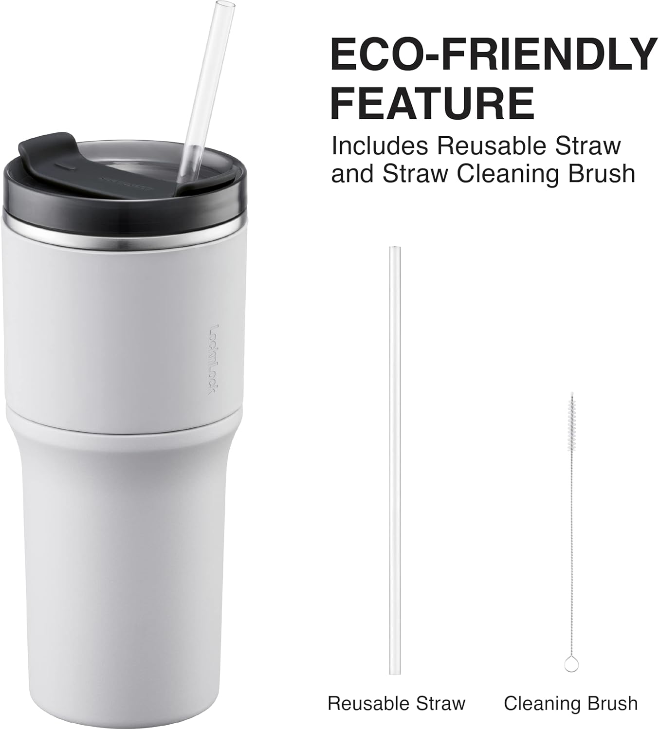 LocknLock Metro Tumbler Stainless Steel Double Wall Insulated with Non-slip grip, Lid, 22 oz, Off-white - Image 6