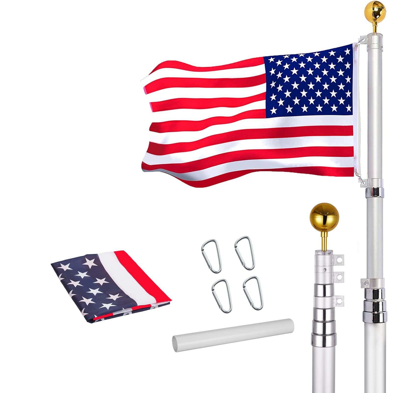 CuisinAid 25FT Telescopic Flag Pole Kit,Heavy Duty Aluminum Design with 3x5 USA Flag Included. Ideal for Residential and Commercial Outdoor Use.-image-42