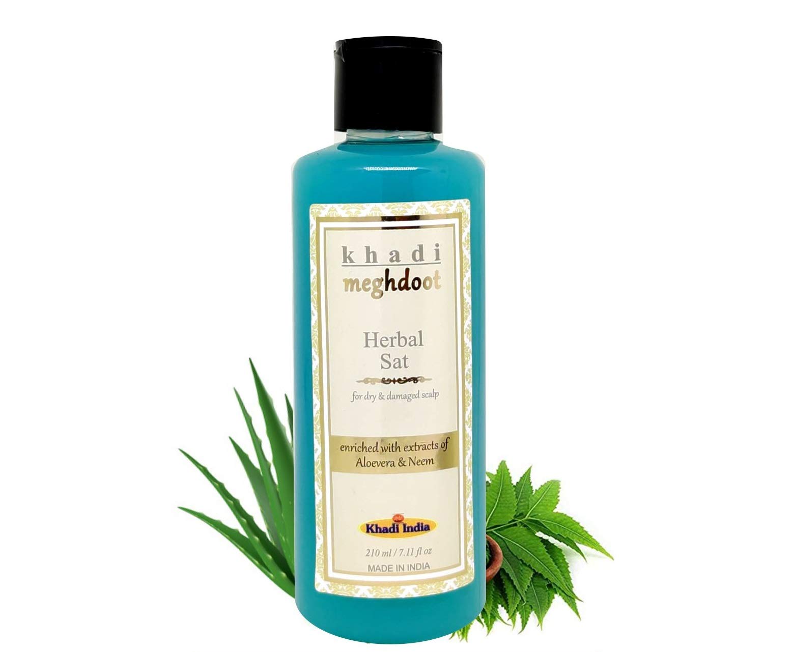 Khadi Meghdoot Herbal Sat Shampoo Enriched With Extracts of Aloevera & Neem for Dry & Damage Scalp, 210ml, Pack of 1
