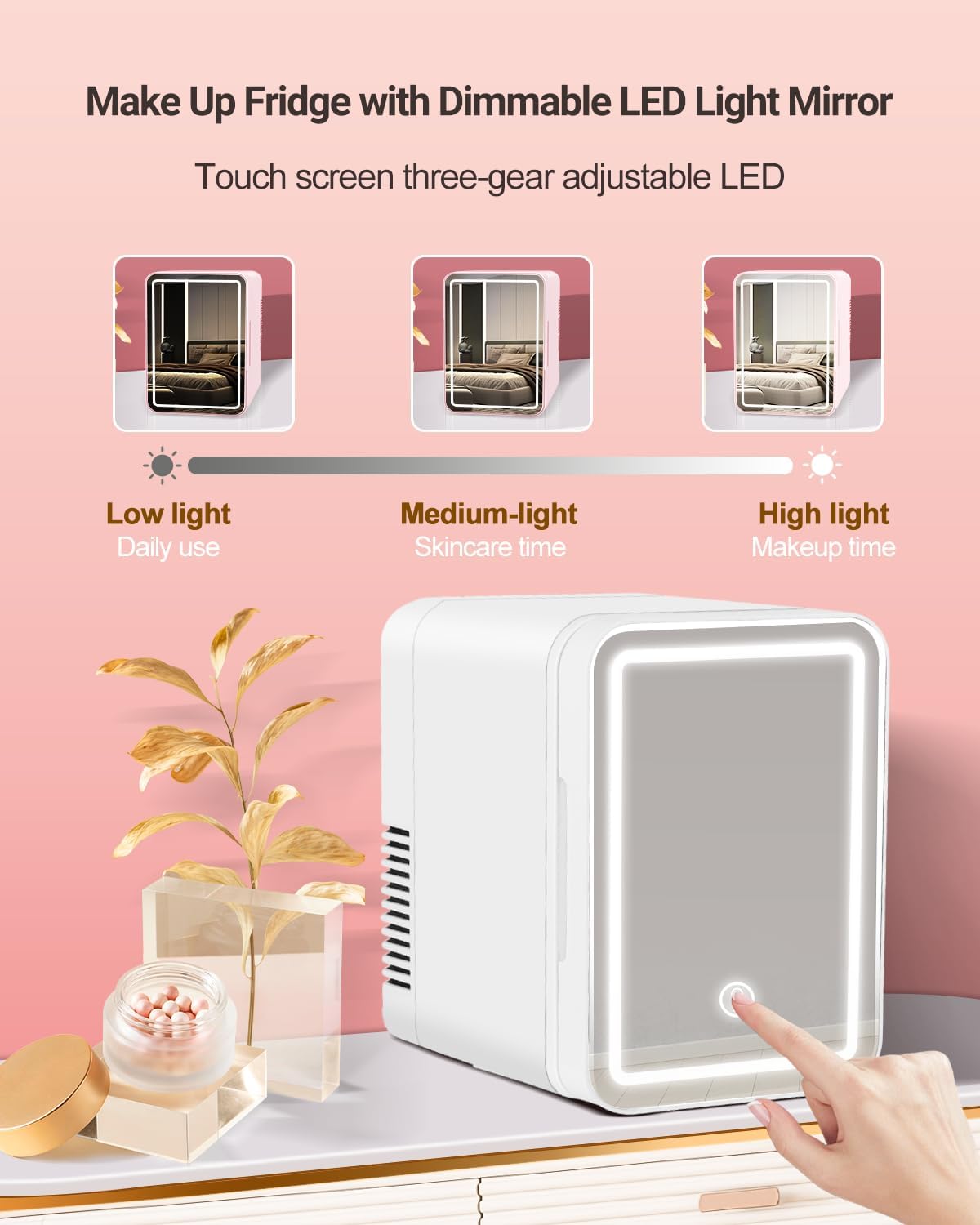 Mini Fridge for Bedroom - Car, Office Desk & Dorm Room, 110V AC/DC Portable Electric Plug In Cooler & Warmer for Food, Drinks, Skincare Beauty & Makeup，4L/6 Can