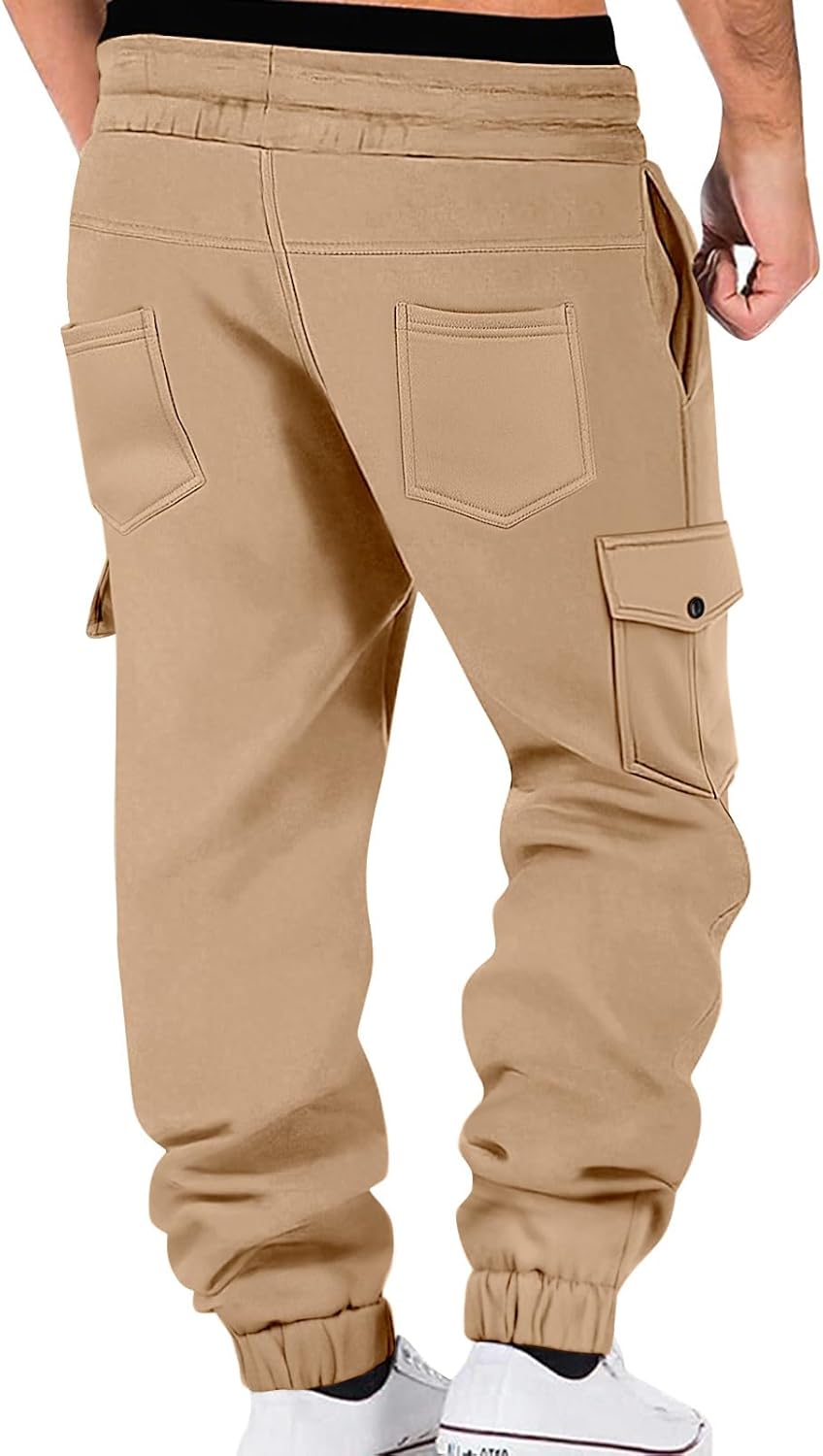 Mens Fleece Lined Sweatpants Warm Winter Athletic Jogger Pants with 6 Pockets Drawstring Outdoor Trousers - Image 2