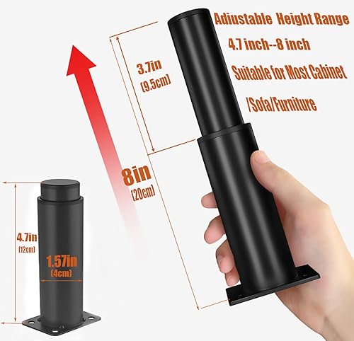 Miniatura 3 de Patas de metal de altura ajustable de 4.7 a 8 pulgadas, patas de apoyo resistentes para muebles, juego de 4, patas de soporte de repuesto de altura