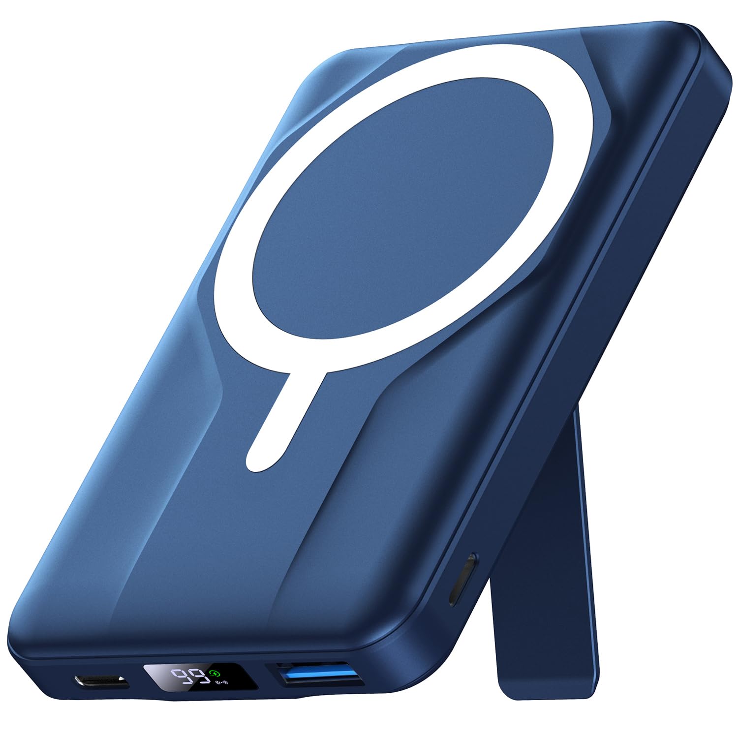 Azmuth Batterie Externe Magnétique Compatible avec MagSafe, 10000mAh Chargeur Portable sans Fil Power Bank Rapide 20W PD USB-C, avec Support & Affichage LED, pour iPhone 17/16/15/14/13/12 Série, Bleu