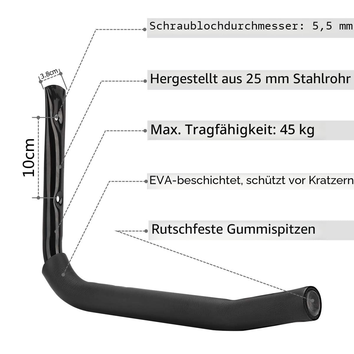 4 Stück robuste Garagenräderhaken, 40 cm Wandhalterung, 45 kg Tragkraft (27 cm x 40 cm)