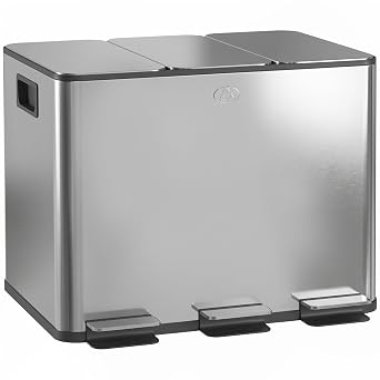 HOMCOM Triple Kitchen Bin 3 x 20L Pedal Bin Stainless Steel Silver Tone