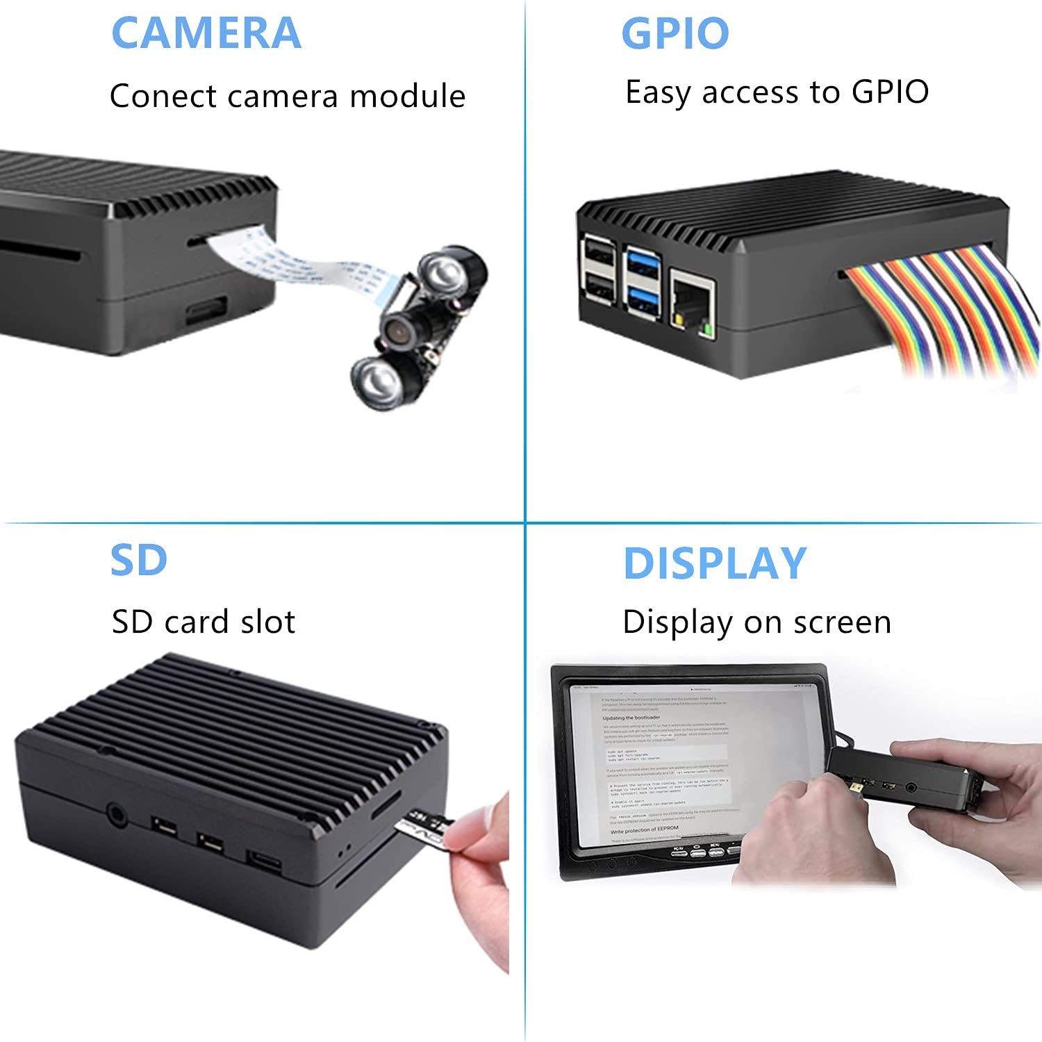 owootecc Aluminium Raspberry Pi 4 Case with Cooling Column, Fanless Metal Heatsink Shell for Raspberry Pi 4 Model B (Black) — view 6