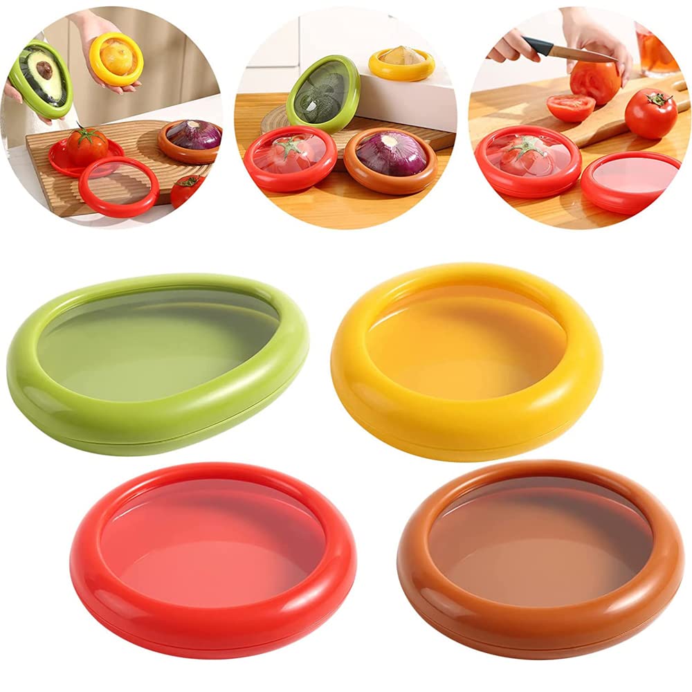 4PCS Fruit and Vegetable Storage Containers For Refrigerator Reusable Food Containers Airtight Veggie Crisper Sealed Box Saver Fresh Keeper for Cut Lemon, Sliced Onion, Half Avocado Tomato Garlic