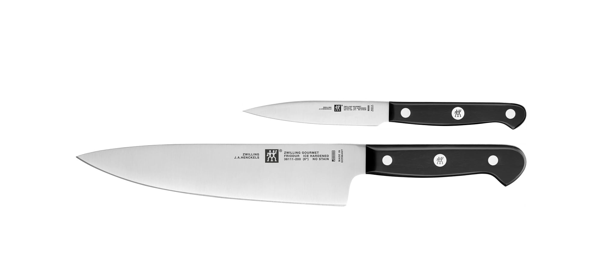ZWILLING Gourmet Knife Set, 2 pieces (Paring/Garnishing Knife 10 cm, Chef's Knife 20 cm), Special Stainless Steel, Ergonomic Plastic Handle, Black - Made in Germany