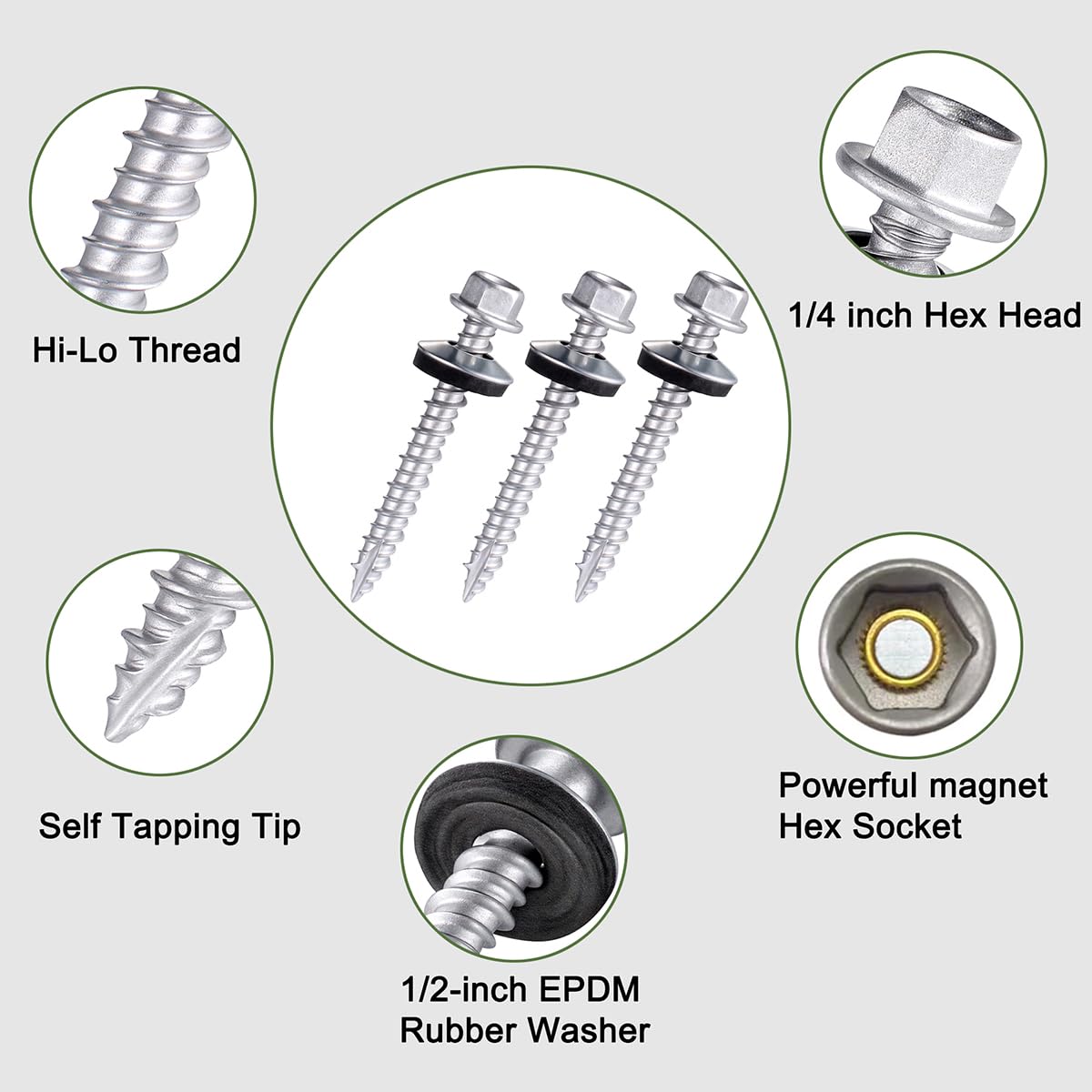 Silver Roofing Screws - 50 Pack #10x1-1/2 -3