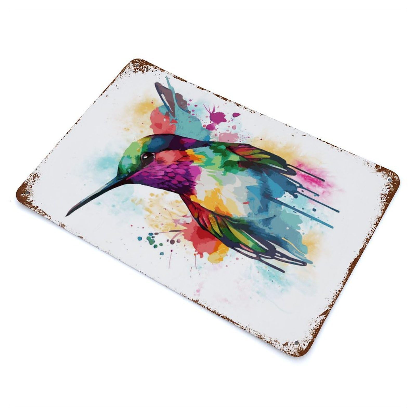 Garage Style Watercolor Hummingbird Art Vintage Rust Metal Sign 11.8"x7.9", Industrial Home Decor for Bar And Workshop