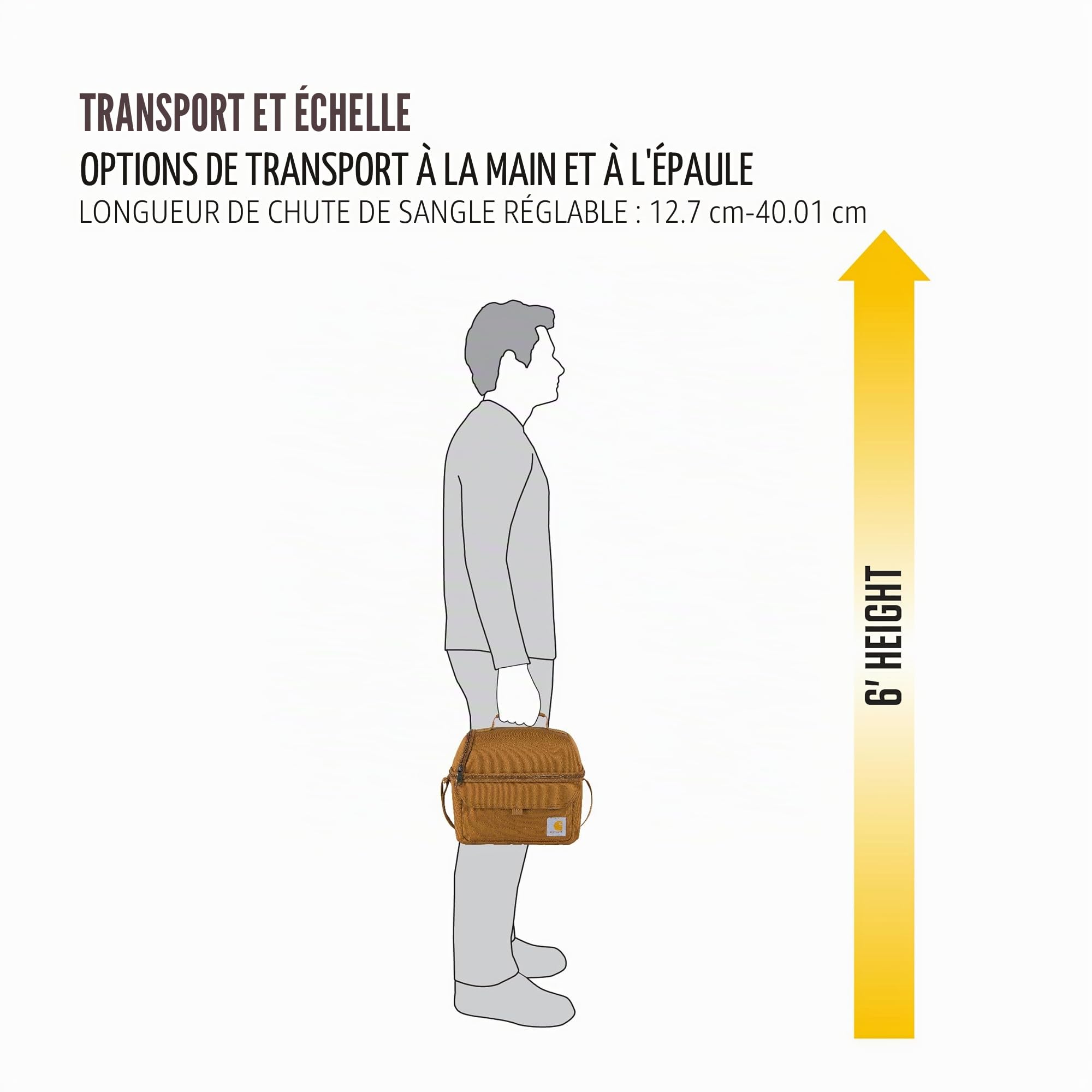Carhartt Boîte à déjeuner pour 12 canettes, deux compartiments | Sac à déjeuner durable entièrement isotherme pour homme et femme – Grande boîte à déjeuner (Carhartt marron)