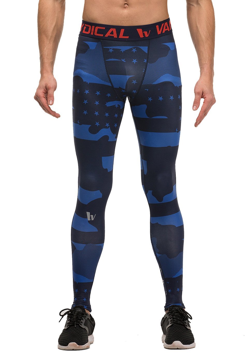 Fringoo ® Men's Compression Tights Workout Base Layer Training Running Leggings Gym Pants (Large, Stars Blue)