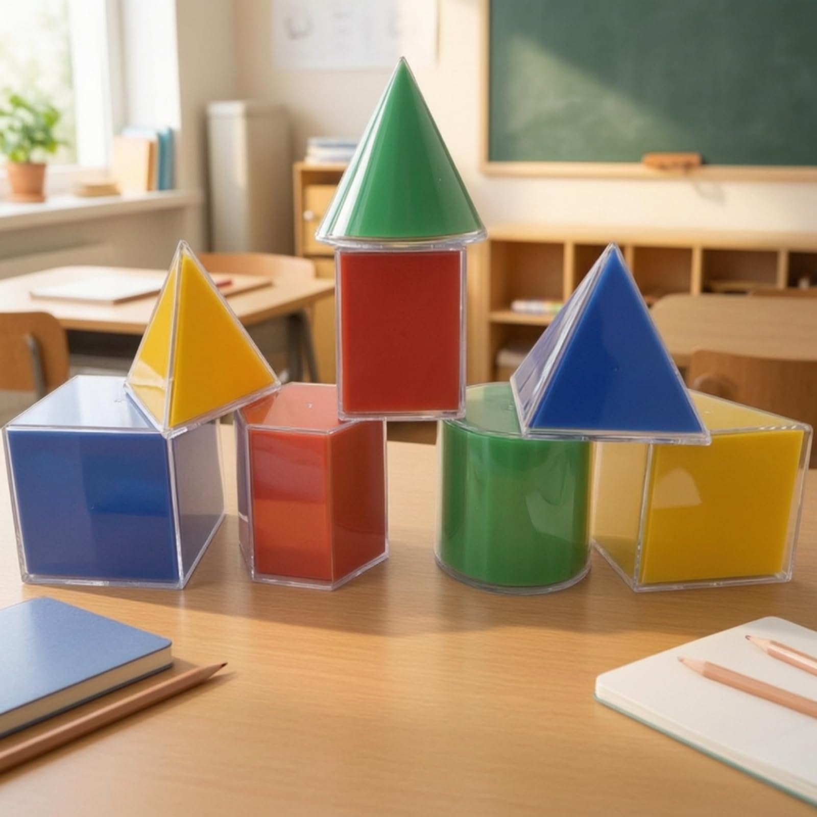 8 Pezzi Solidi Geometrici con Sviluppi Resistente Forme Geometriche Tridimensionali Pratico Set Didattico di Geometria per Insegnanti, Bambini, Scuola