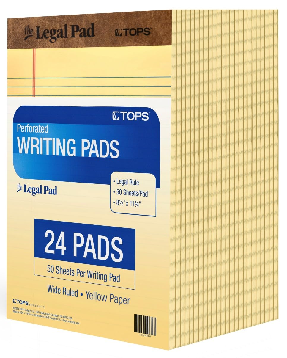 Sponsored Ad - Tops The Legal Pads 8.5 X 11 - Pack of 24 Yellow Wide Ruled Notepads - 50 Sheets Per Pad - Made in the USA