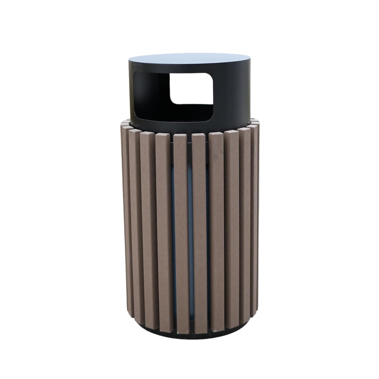 Regrain Series Outdoor 16 Gallon Recycled Plastic Wood Trash Garbage Can with Rain Cover Lid for Parks, Schools, Patios, Pool Areas (Coffee, 16 Gallon)