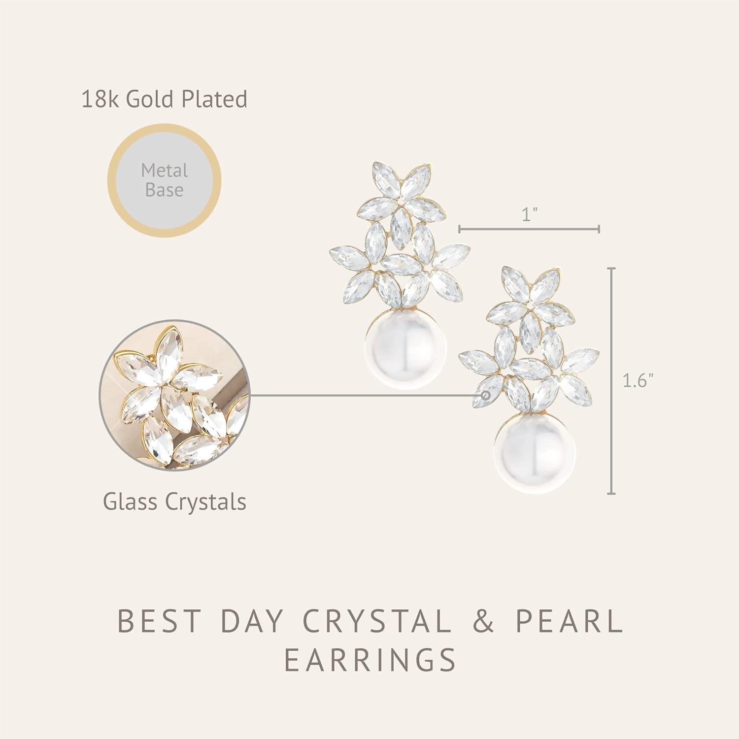 Ettika Pearl Earrings. Stud Earrings For Women. 18k Gold Plated, Jewelry. Best Day Crystal And Pearl Earrings, Birthday Gifts For Women - Image 3