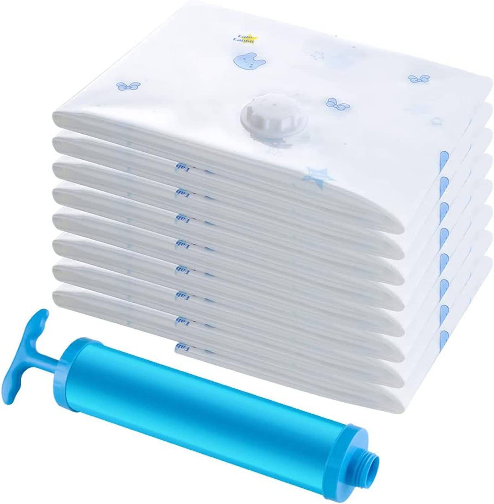 Vacuum Storage Bags, 8 Combo (4 Jumbo, 2 Large, 2 Medium) Reusable Space Saver Bags Vacuum Compression Zipper Storage Bags with Airtight Valve and Hand Pump,Work with Vacuum Cleaner