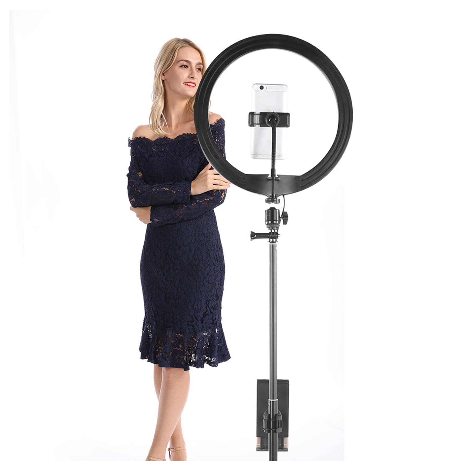 EMUKOEP Ringlicht, Dimmbares LED-Fülllicht für Make-up, Video, Studio, Verstellbares Stativ 12 Zoll mit Handy-/Tablet-Clips