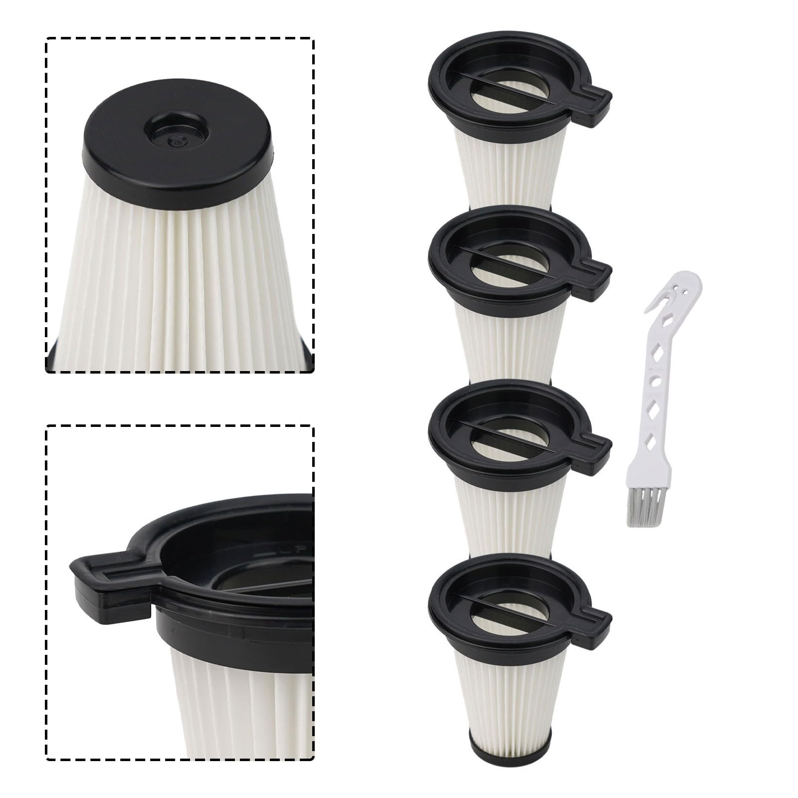 Washable Replacement Filter for Wyze Handheld Vacuum Cleaner, 4 Pieces, Fine Filtering (0.3µm), White/Black