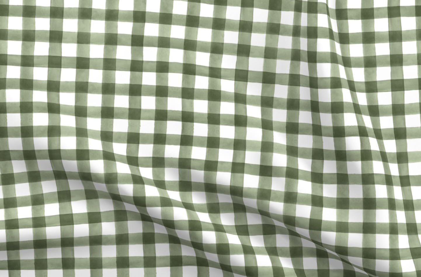 Spoonflower Fabric - Green Fall Plaid Watercolor Gingham Olive Buffalo Check Autumn Classic Printed on Petal Cotton Fabric Fat Quarter - Sewing Quilting Apparel Crafts Decor