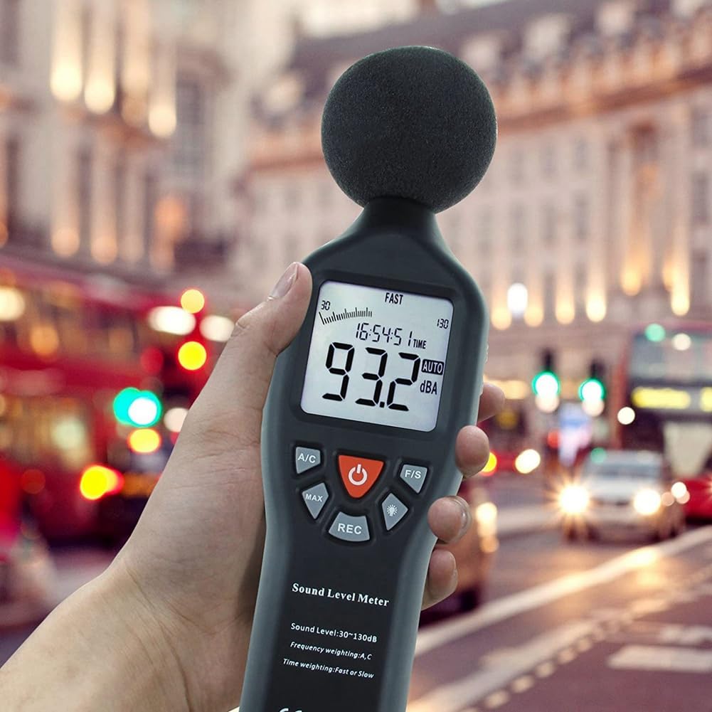 Aliaga Medidor de decibelios con sensor de ruido de alta precisión, medidor de ruido, grabadora de ruido de 30-130 dB de grabación USB