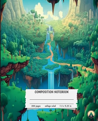 Composition Notebook 7.5x9.25 inches, 200 College Ruled Pages Cartoon-style Nature Scenery Collection For School, College, Office, Sketching,