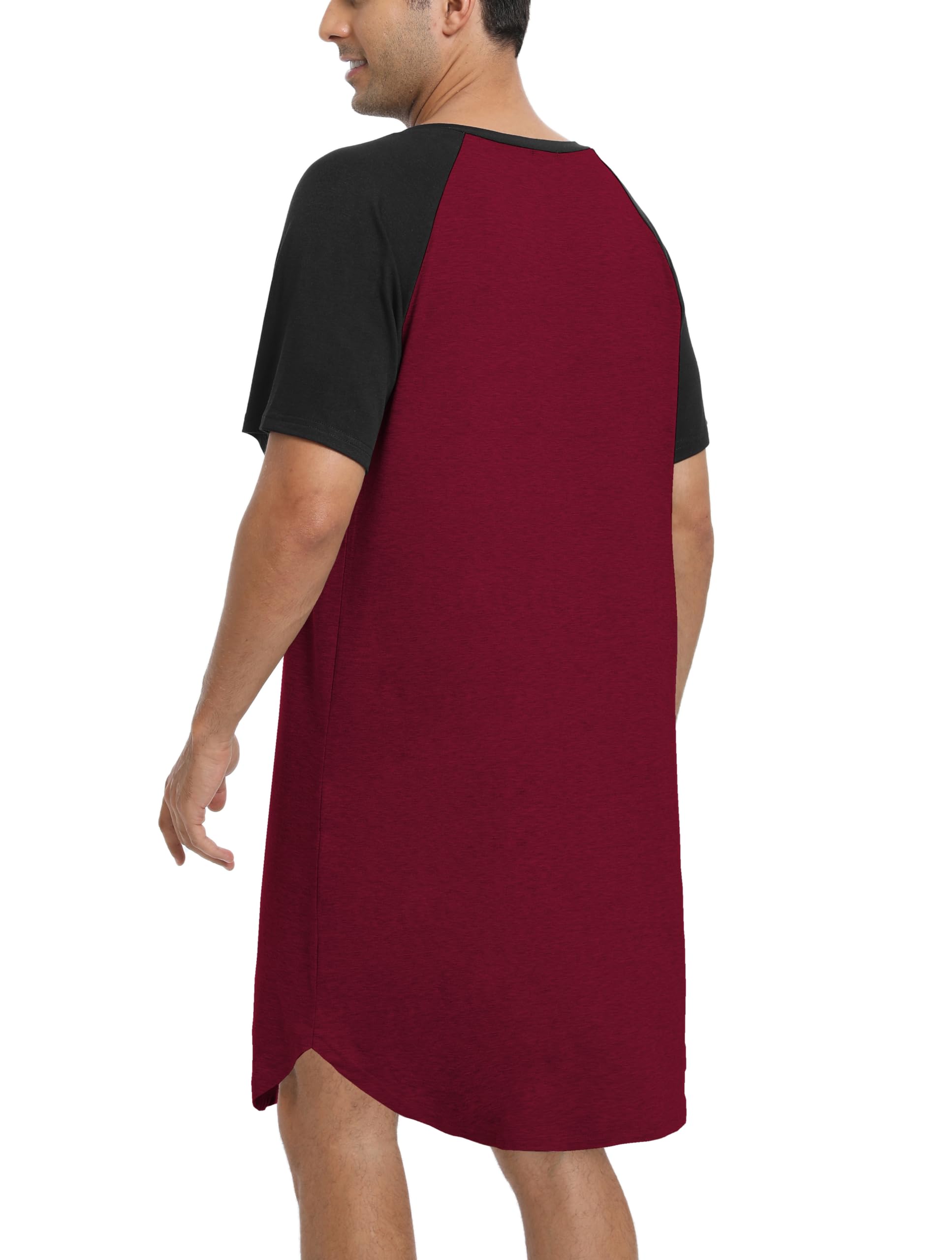 Enjoyoself Herren Nachthemd Kurzarm Baumwolle Langes Schlafshirt Leicht Luftig Pyjamaoberteil Nachtwäsche für Krankenhaus Spa