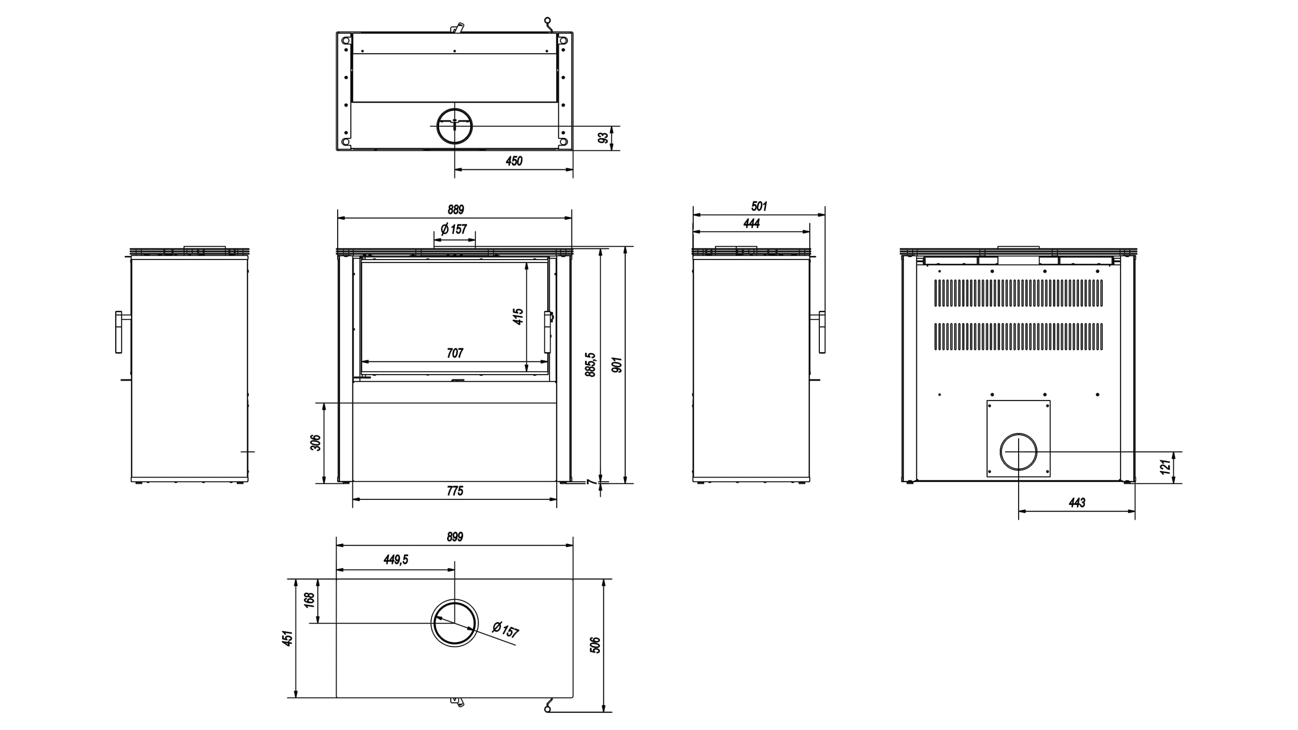 KRATKI Inserto per camino in acciaio a legna JUNO 12 kW Ø150 A Ecodesign | Acciaio nero, efficienza 75%, classe A. Ecodesign, BImSchV 2.; design cilindrico; vetro panoramico; combustione efficiente