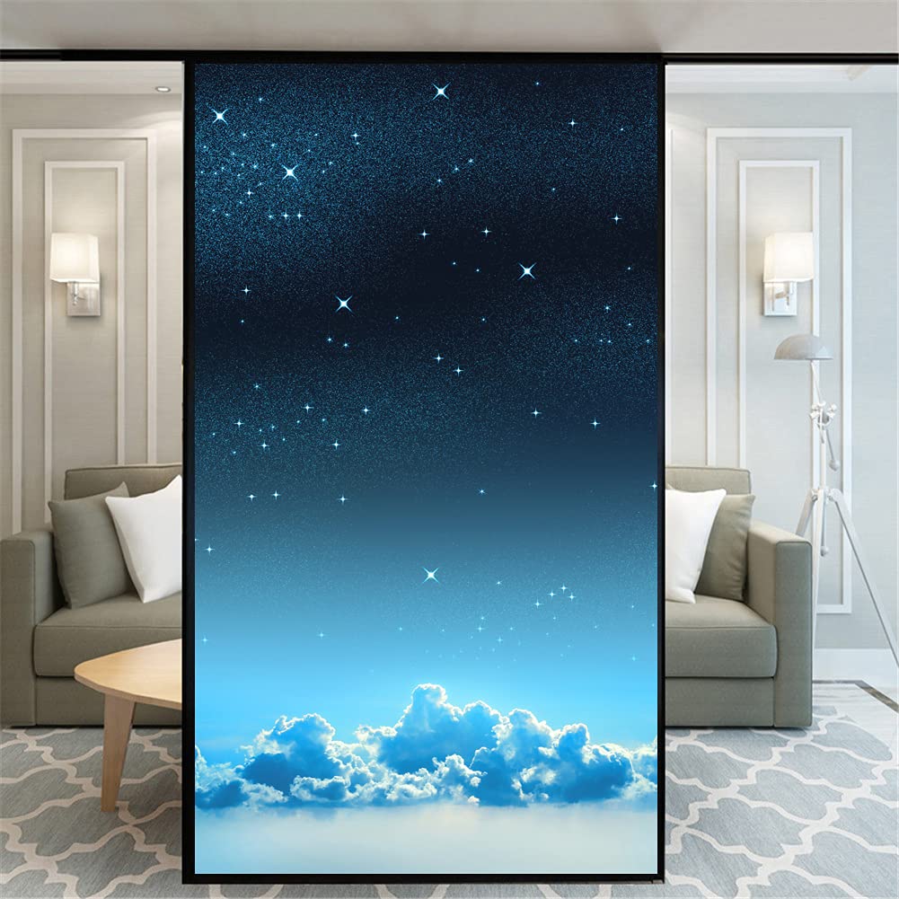 Película de Ventana Película de privacidad for Ventanas, Hermoso Cielo Estrellado, vidrieras, Pegatinas for Ventana, sin Pegamento, Tinte de Ventana Esmerilado Adhesivo estático Ventana Privacidad (S