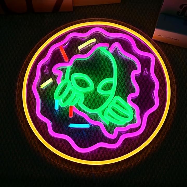 Image of Alien Eat Tacos Neon Sign Colorful LED Wall Light for Restaurant Decor | 12.5IN*12.5IN,Five level brightness adjustment,USB powered,For Restaurant,Kitchen,Store,Snack,Shop,Party,Business