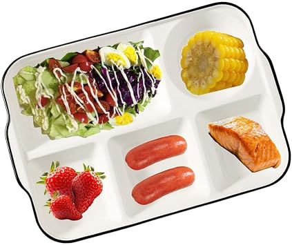 12.5inch Ceramic Divided Plate,5 Compartment Portion Control Plate,Reusable Bariatric Plate for Adults,White Dinner Plates for Daily Use,Porcelain Dessert Plates for Balanced Meal