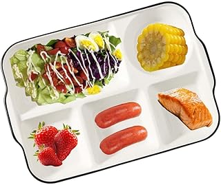 12.5inch Ceramic Divided Plate,5 Compartment Portion Control Plate,Reusable Bariatric Plate for Adults,White Dinner Plates for Daily Use,Dessert Plates for Balanced Meal