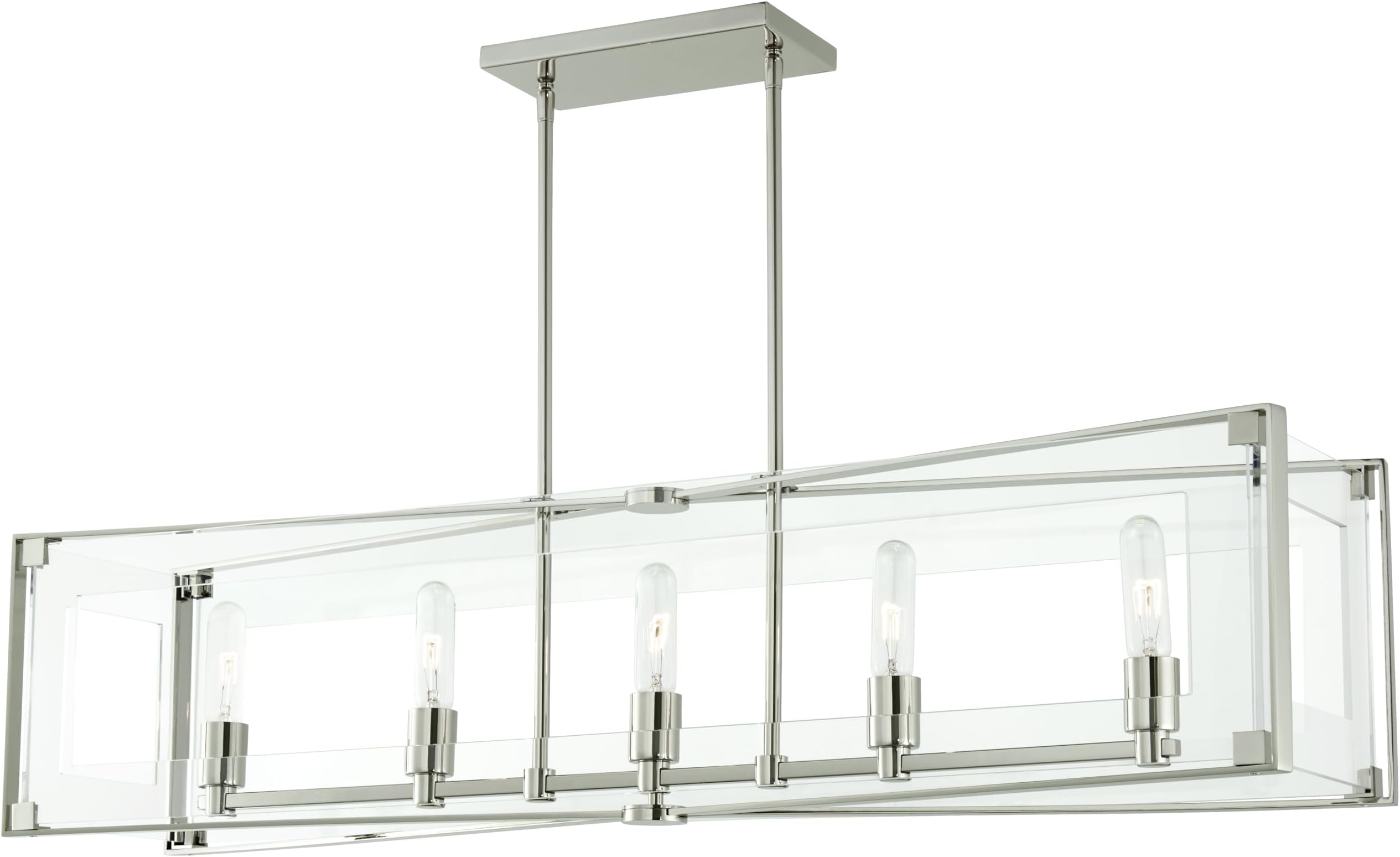 P1405-613 Crystal Clear Island Chandelier, 5-Light, 300 Total Watts, 10-in H x 9.5-in W, Polished Nickel