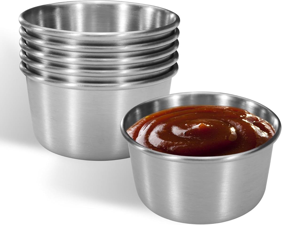 6 Pcs 2 oz Stainless Steel Dipping Sauce Cup, Mini Dip Bowls, Reusable Metal Condiment Cups Ramekins Containers for Ketchup Dressing Home Party Restaurant Kitchen, 2.3 Inches/5.8 cm (6PCS Silver)