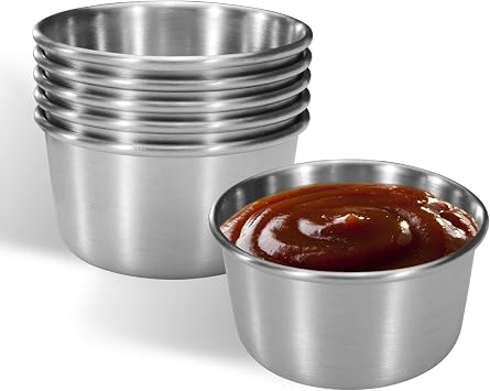 6 Pcs 2 oz Stainless Steel Dipping Sauce Cup, Mini Dip Bowls, Reusable Metal Condiment Cups Ramekins Containers for Ketchup Dressing Home Party Restaurant Kitchen, 2.3 Inches/5.8 cm 6PCS Silver