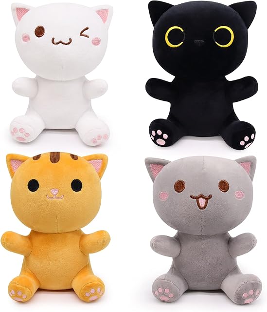 4PCS Cat Stuffed Animal Set,Mini Cat Plush Kit,Kawaii Small Cat Plush Doll,Cute Plush Cat Doll Stuffed Cat Figure Plush Toys for Kids Girl Boy,Gift for Halloween Christmas