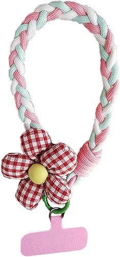 acdiac Women's Portable Colorful Braided Outdoor Phone Lanyard,Universal Flower Decor Crossbody Wristband Lanyard For Phone Walking,Shopping, Traveling (ShortPink)